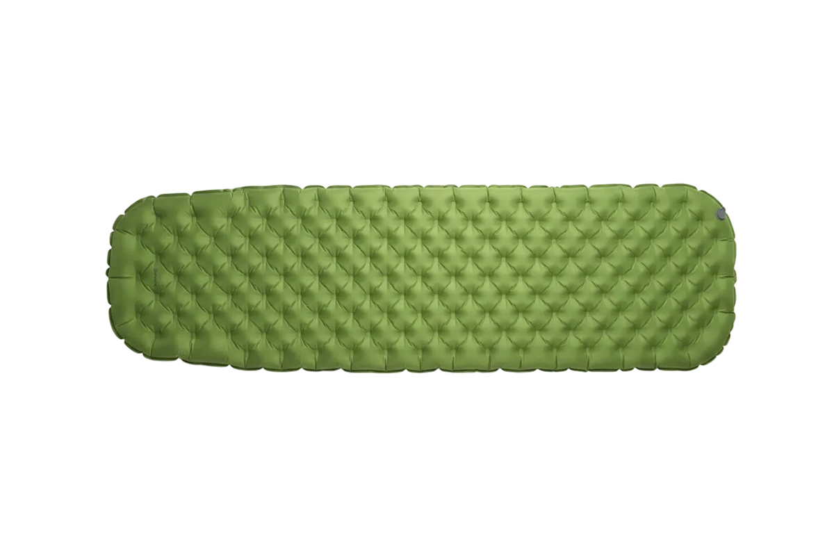 Green camping mattress on a white background