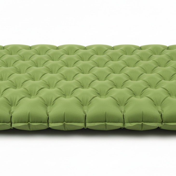 Green quilted mattress pad on a white background