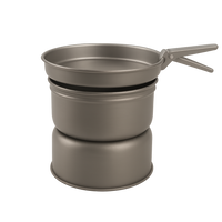 Compact camping pot with handle on a white background